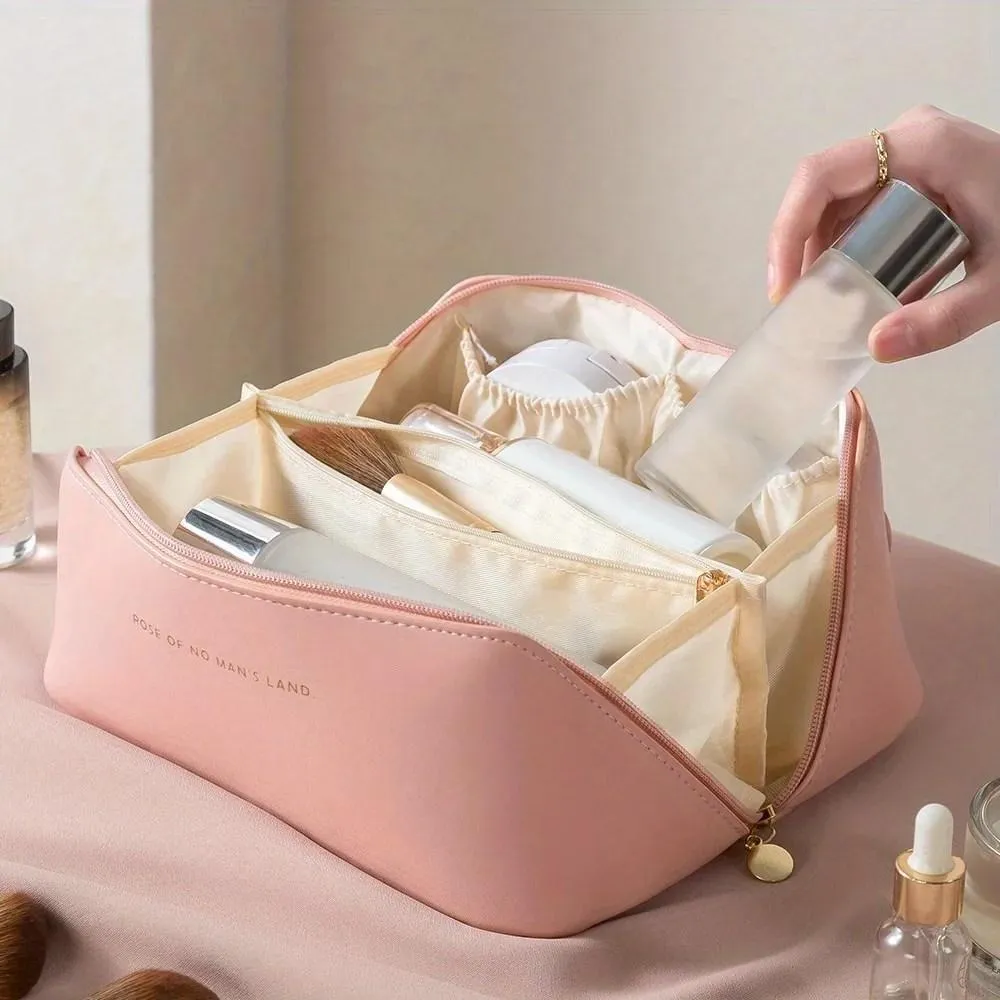 Leather Makeup Pouch Set of 2 with Organized Storage - Image 6
