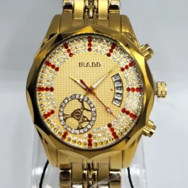 Luxury Gold-Tone Men’s Watch with Crystal Dial & Quartz Movement