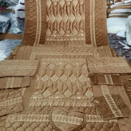 Brown Velvet Bed Set – 5 Pcs Luxury Jacquard Bedding