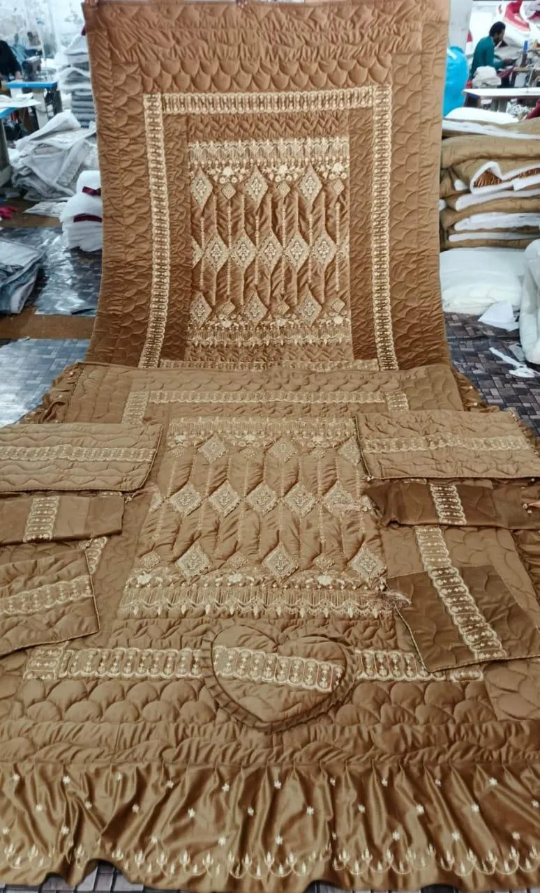 Brown Velvet Bed Set - 5 Pcs Luxury Jacquard Bedding