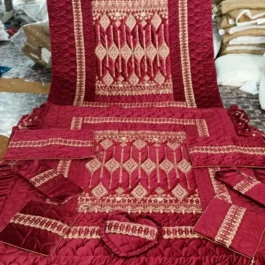 Red Velvet Bridal Set – 5 Pcs Luxury Jacquard Bedding