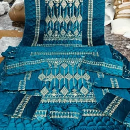 Blue Velvet Bridal Set – 5 Pcs Royal Blue Jacquard Bedding