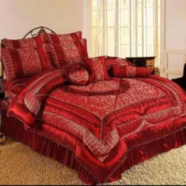 Red Silk Bridal Set – 14 Pcs Luxury Jacquard Bedding