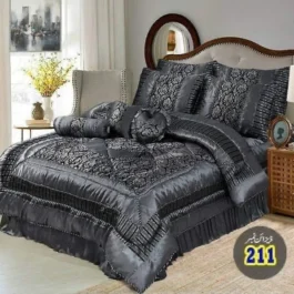 Grey Silk Bridal Set – 14 Pcs Luxury Jacquard Bedding