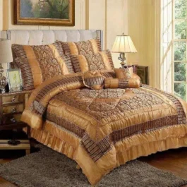 Golden Silk Bridal Set – 14 Pcs Luxury Jacquard Bedding