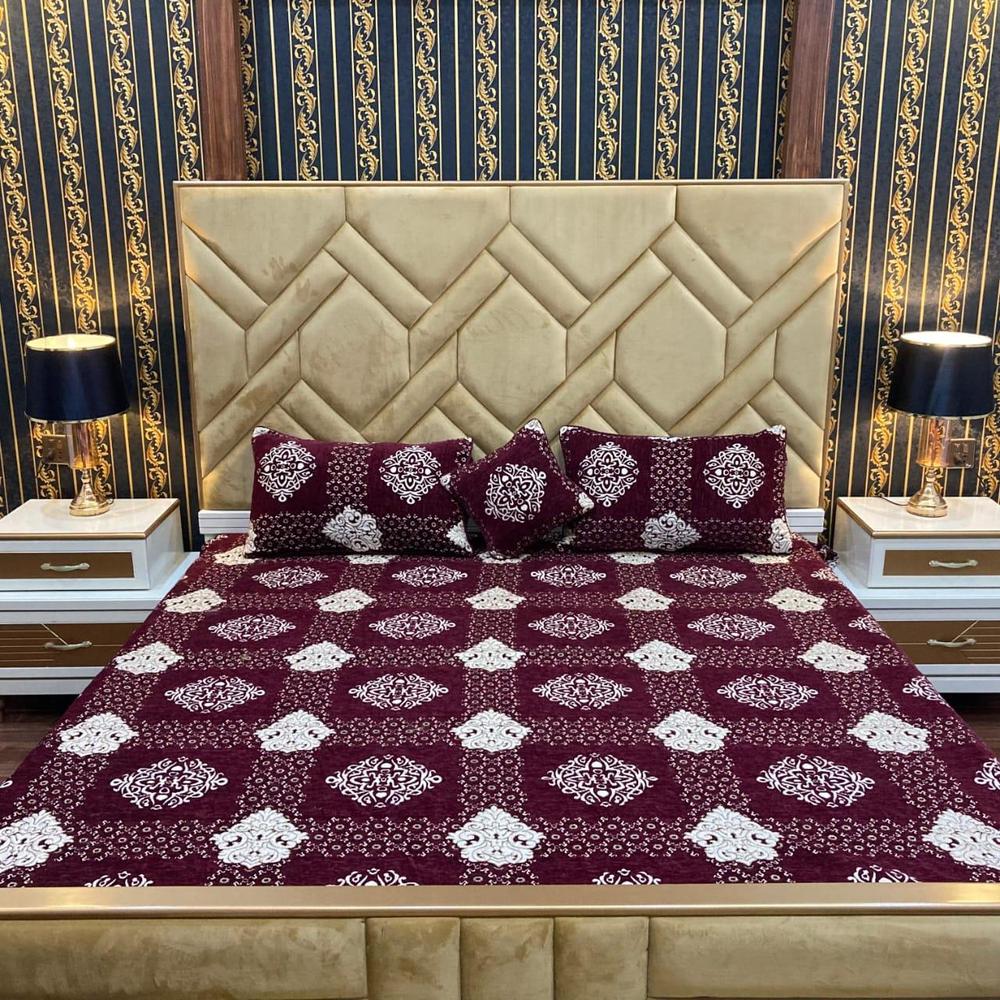 Burgundy Velvet Bridal Set - 4 Pcs Luxury Printed Bedding - Image 2