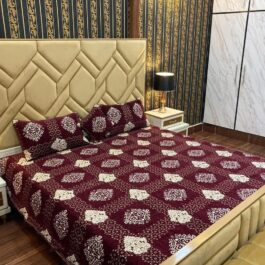 Burgundy Velvet Bridal Set – 4 Pcs Luxury Printed Bedding