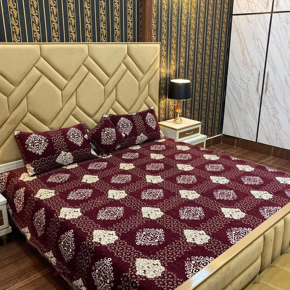 Burgundy Velvet Bridal Set - 4 Pcs Luxury Printed Bedding