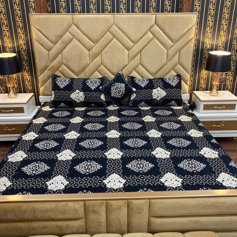 Navy Blue Floral Bedding - 4 Pcs Luxury Jacquard Set - Image 2