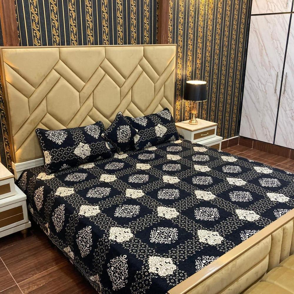 Navy Blue Floral Bedding - 4 Pcs Luxury Jacquard Set