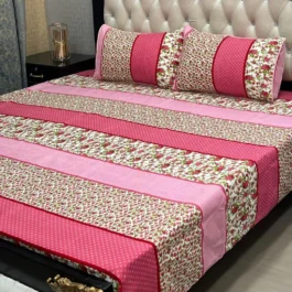 Pink Printed Bedding Set – 3 Pcs Double Bed Linens