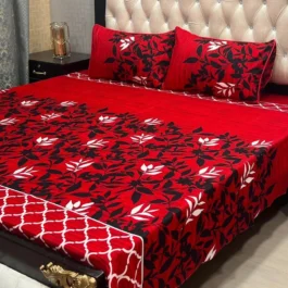 Red Crystal Cotton Sheets – 3 Pcs Double Bed Se