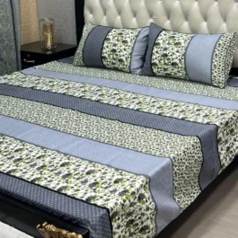 Grey Crystal Cotton Sheets – 3 Pcs Double Bed Set