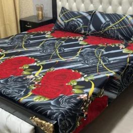 Black Crystal Cotton Bedding – 3 Pcs Double Bed Set
