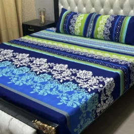 Blue Crystal Cotton Linens – 3 Pcs Double Bed Set