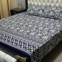 Premium Blue Cotton Bedding – Double Bed 3 Pcs Set
