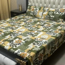 Green Crystal Cotton Sheet – Double Bed 3 Pcs Set