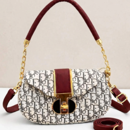 Maroon Leather Shoulder Bag – Gold Hardware Women’s Purse