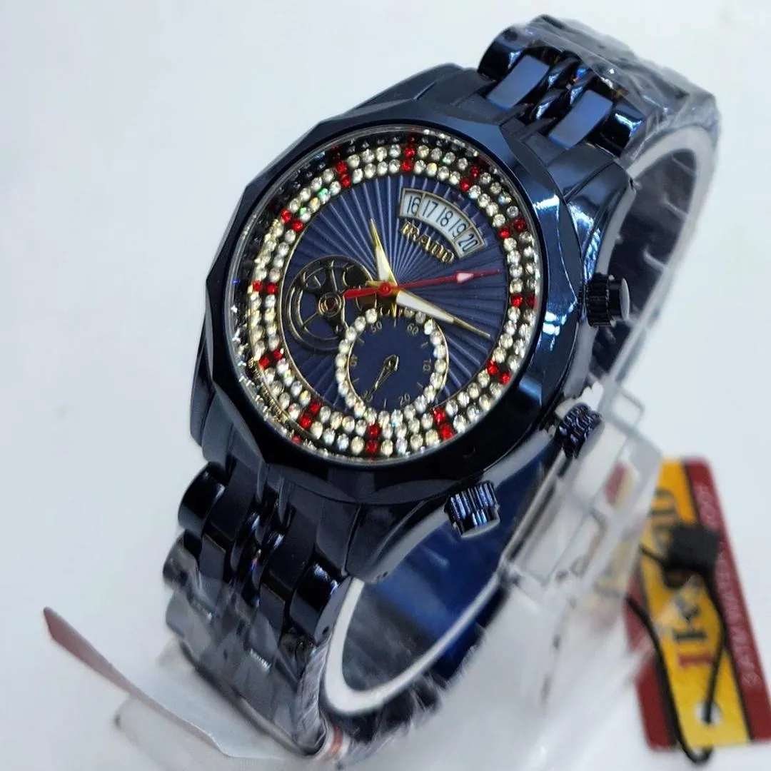 Men's Blue Crystal Ruby Watch Stainless Steel Chain Strap - Image 2