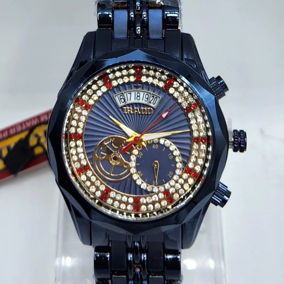 Men's Blue Crystal Ruby Watch Stainless Steel Chain Strap - Image 3