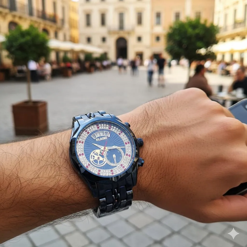 Men's Blue Crystal Ruby Watch Stainless Steel Chain Strap - Image 6