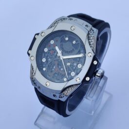 Men’s Stainless Steel Skeleton Watch Black Silver 38mm