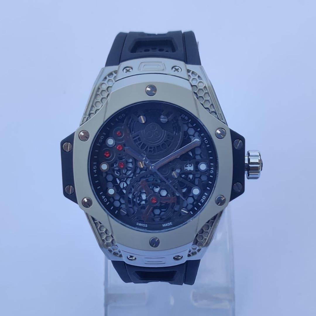 Men's Stainless Steel Skeleton Watch Black Silver 38mm - Image 3