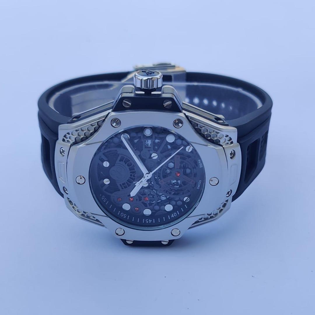 Men's Stainless Steel Skeleton Watch Black Silver 38mm - Image 4