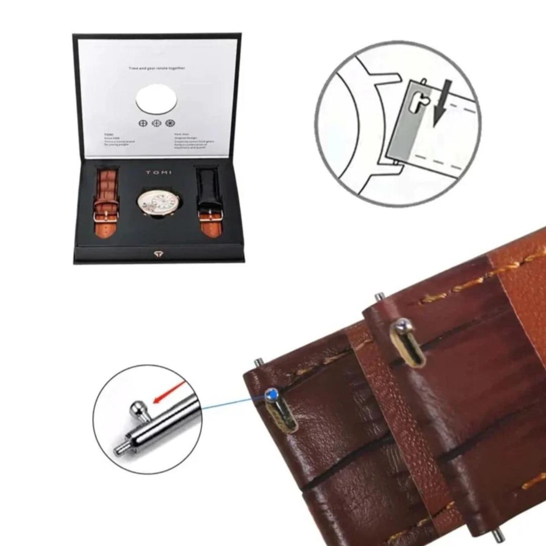 Men's Stainless Steel Watch Set with 2 Straps - Image 4