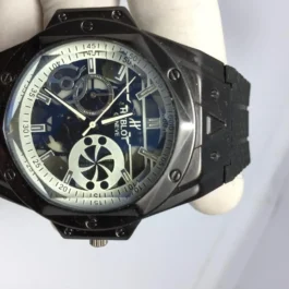 Modern Skeletonized Watch for Men Black Rubber Strap