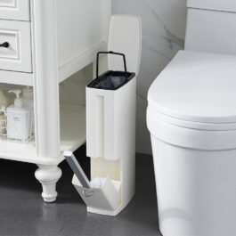 Modern Toilet Brush & Trash Can Set White Plastic