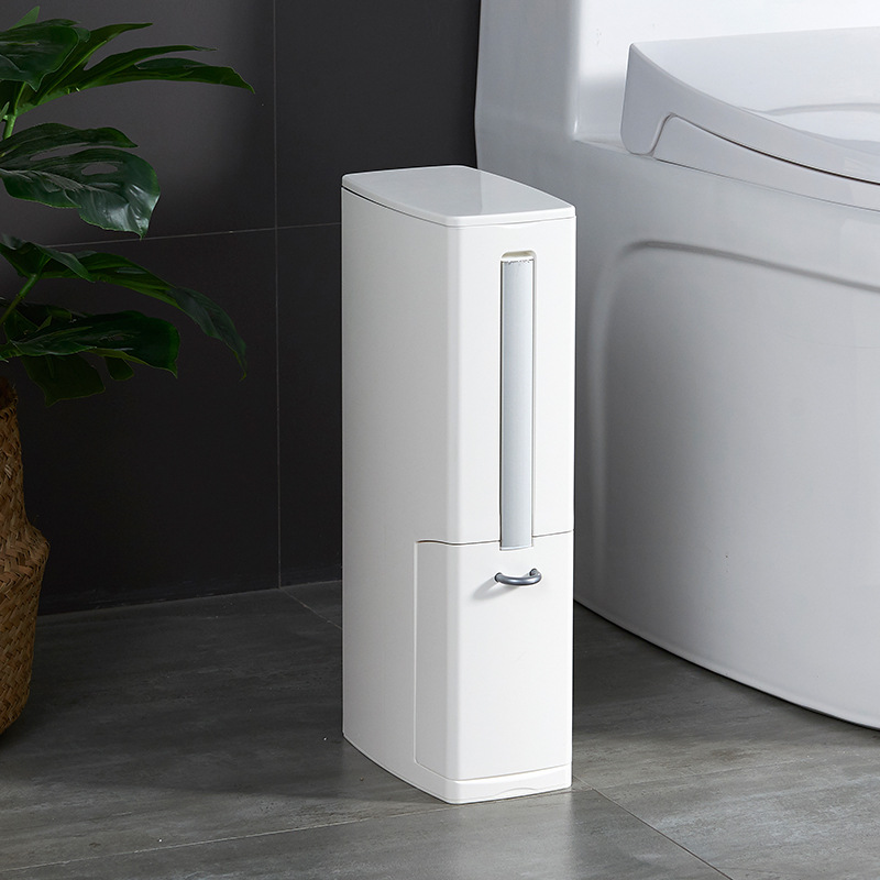 Modern Toilet Brush & Trash Can Set White Plastic - Image 4