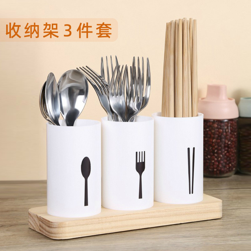 Modern Wooden Chopstick Holder with Drainage for Kitchen - Image 2