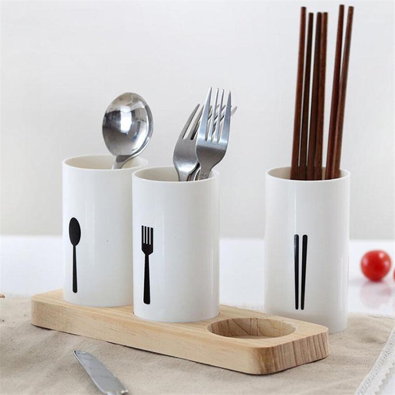 Modern Wooden Chopstick Holder with Drainage for Kitchen - Image 3