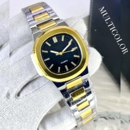 Multicolor Gold Watch with Black Dial