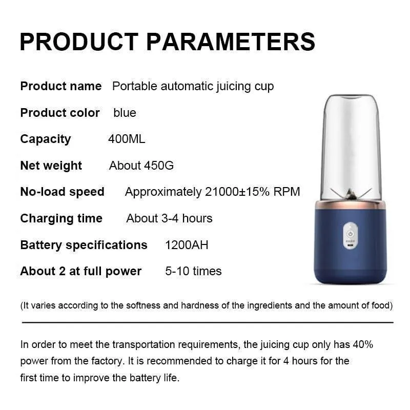 Portable 2-in-1 Juicer Blender | Blue Travel Smoothie Maker - Image 3