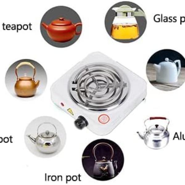 Portable Electric Hot Plate | 1000W Stainless Steel White Burner - Image 2