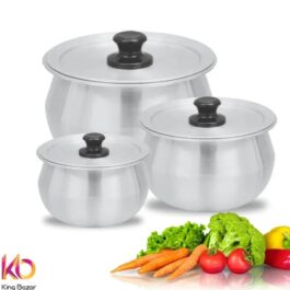 Premium Aluminum Pot Set 3 Pcs Silver with Black Knobs