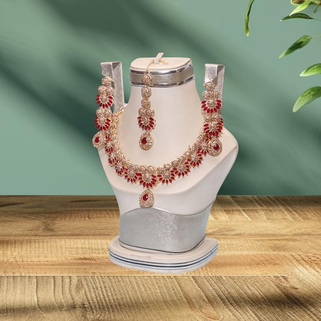 Red Crystal Bridal Necklace Set in Pakistan | Gold Plated