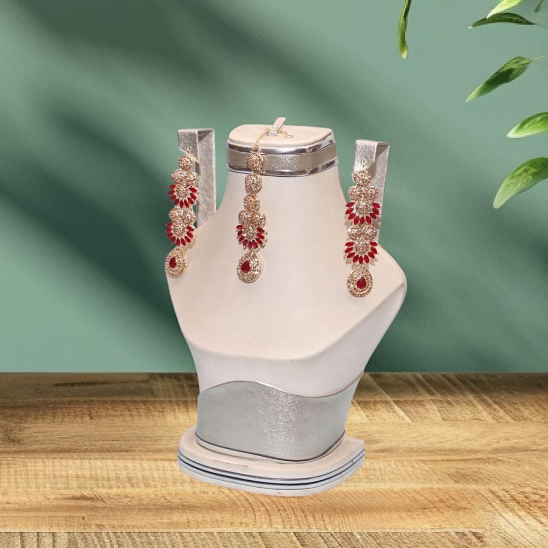Red Crystal Bridal Necklace Set in Pakistan | Gold Plated - Image 3