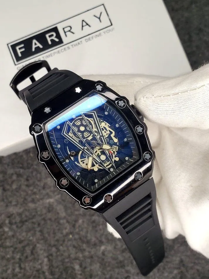 Richard Black Belt Skeleton Watch Black Rubber Strap - Image 7