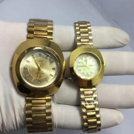 Rose Gold Couple Analogue Watches 2 Pcs Quartz Water Resistant