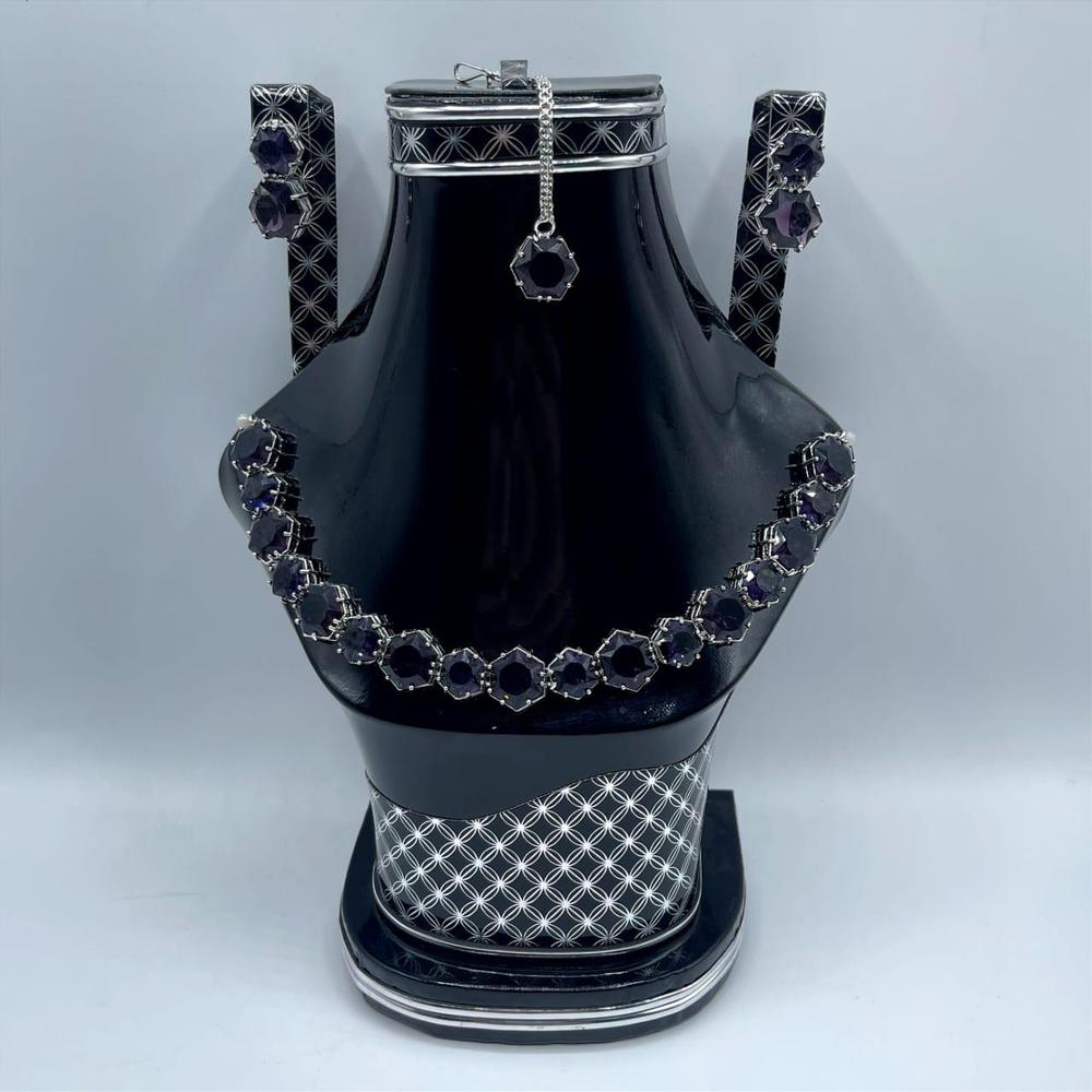 Silver Necklace Set with Purple Gemstones in Pakistan