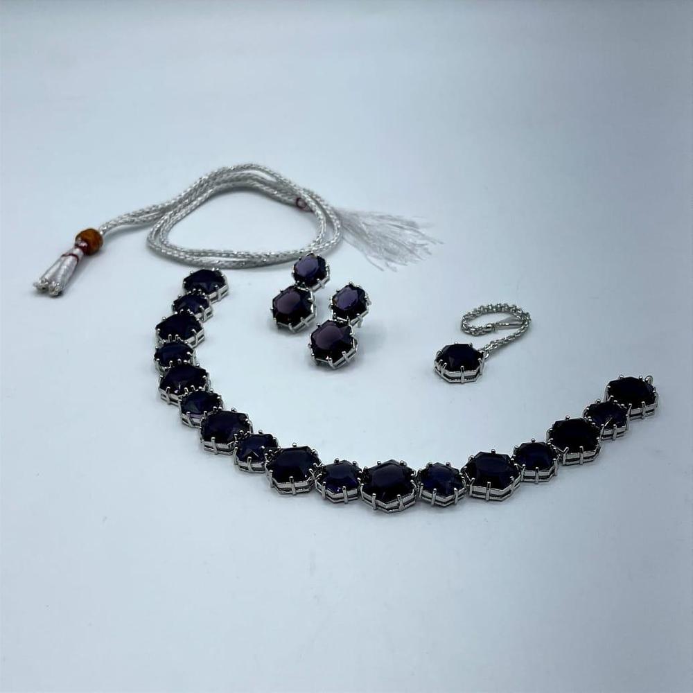 Silver Necklace Set with Purple Gemstones in Pakistan - Image 3