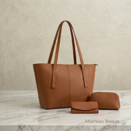 TBM Tote Bag Set – 3-Piece Brown Rexine Fashion Collection