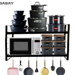 Wall-Mounted Kitchen Organizer | Two-Tier Storage with Hooks