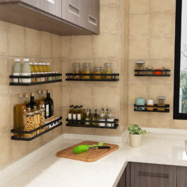 Wall-Mounted Kitchen Storage Rack Black Modern