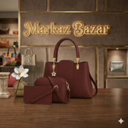 Brown Rexine Handbag Set – 3-Piece Women’s Fashion Bag