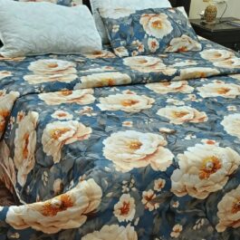 Blue Floral King Bedsheet – 6 Pcs Luxury Cotton Comforter Set