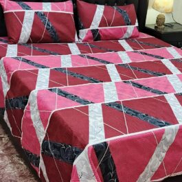 Red Geometric King Bedsheet – 3 Pcs Crystal Cotton Set